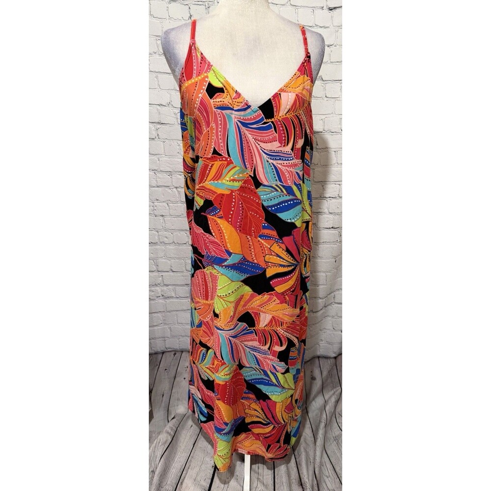 Vincent Camuto V-Neck Sleeveless Fun Colorful Flowing Summer Dress Size L- EUC